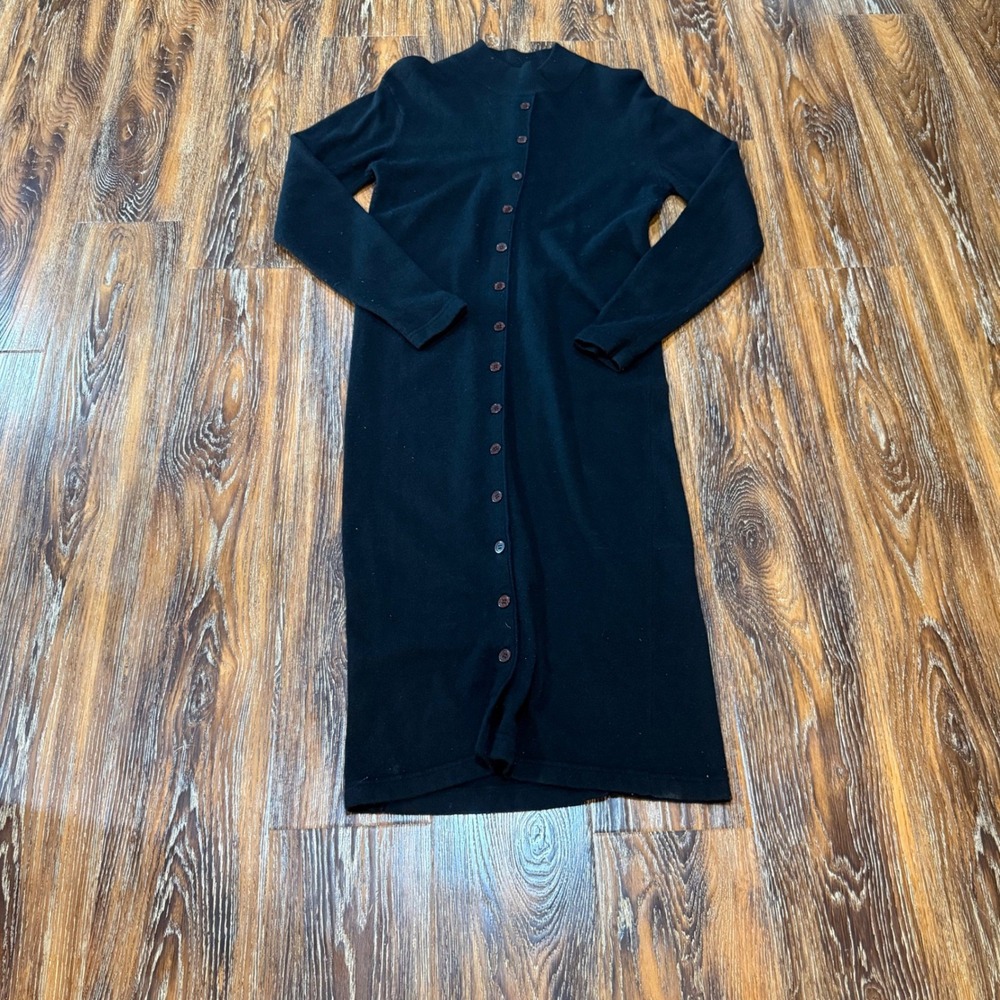 Outlander Vintage Lambswool Angora Knit Button Front Maxi Dress Black Womens M